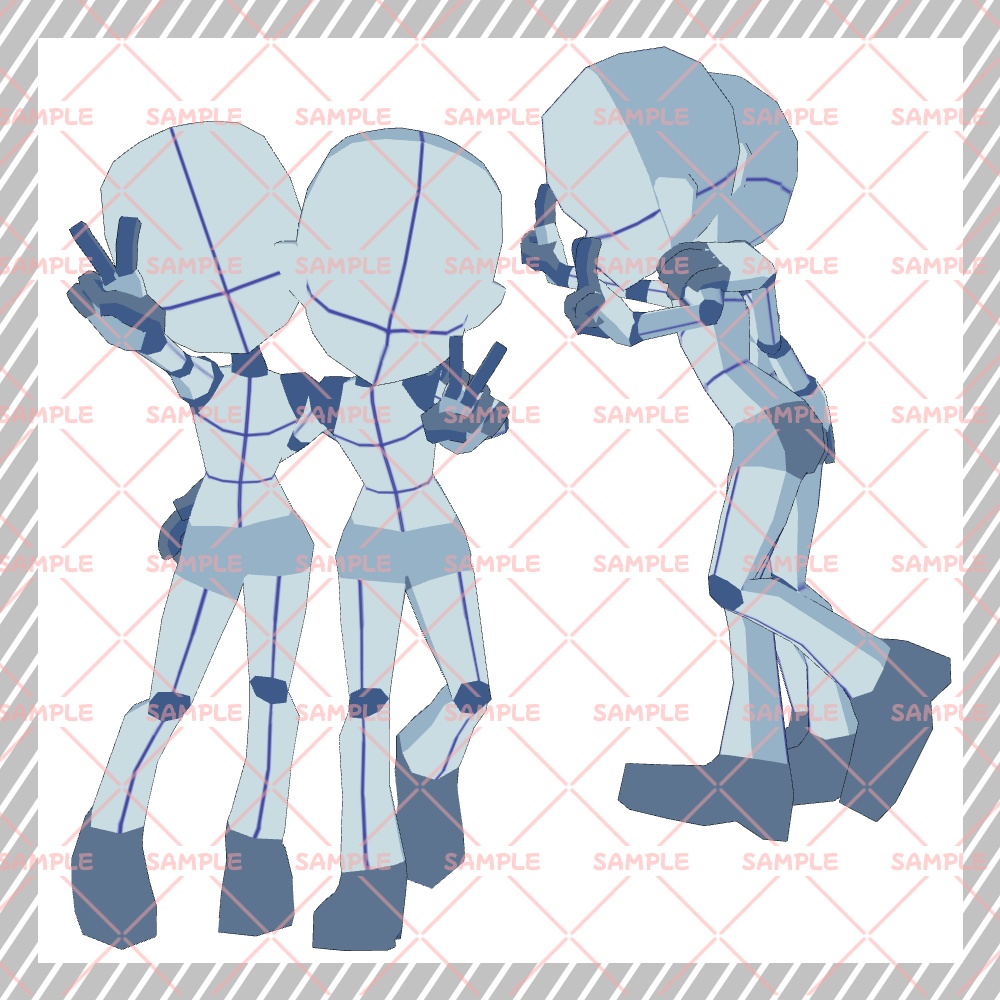 【クリスタ3D素材】Cartoon風4頭身BODY+二人ポーズ12種類【ポーズ素材】 - 隘田の狭間 - BOOTH