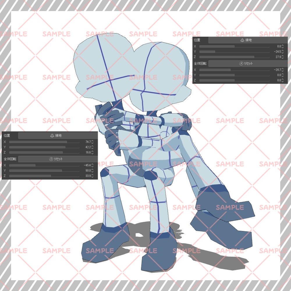 【クリスタ3D素材】Cartoon風4頭身BODY+二人ポーズ12種類【ポーズ素材】