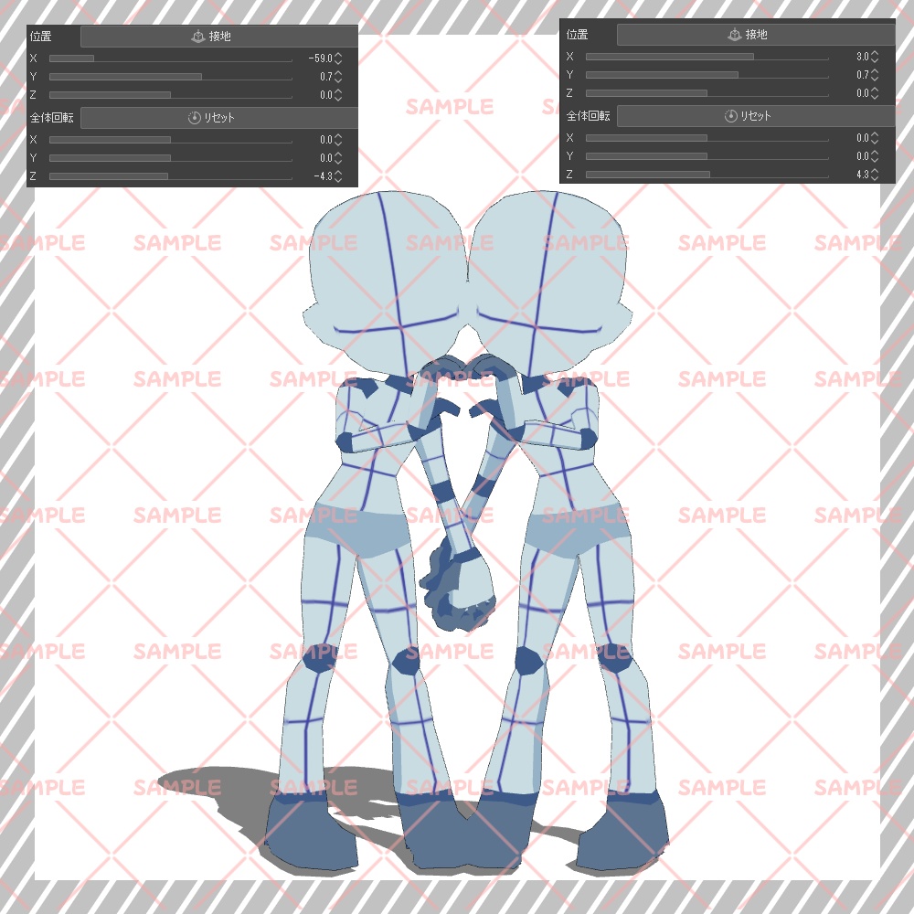 【クリスタ3D素材】Cartoon風4頭身BODY+二人ポーズ12種類【ポーズ素材】