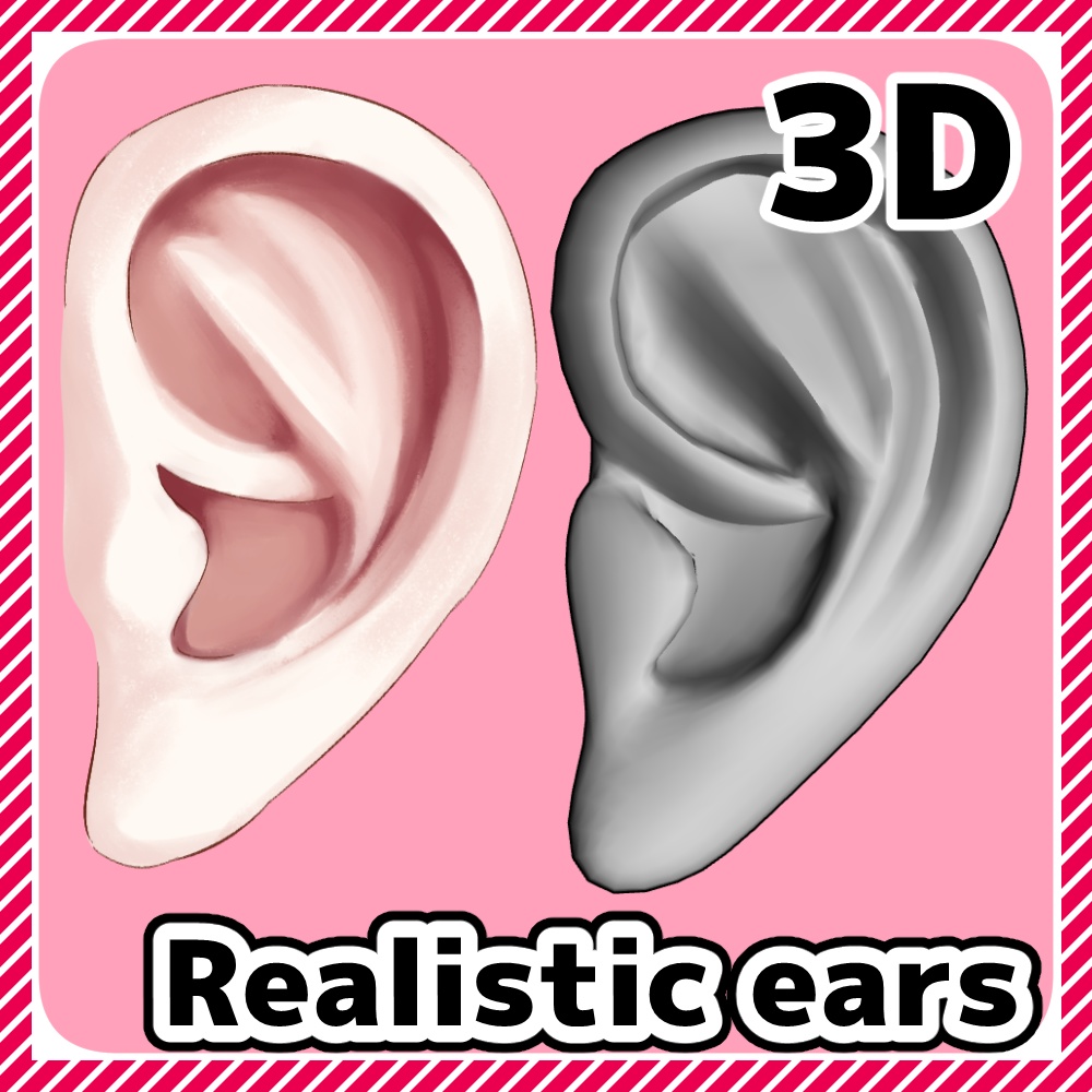 【クリスタ3D素材】realistic ears 3D