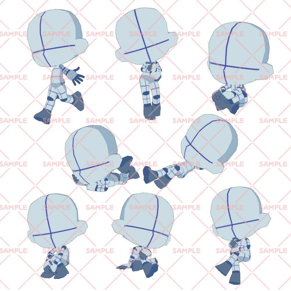 【クリスタ3D素材】ハムこま+専用ポーズ素材16個セット【ポーズ素材】