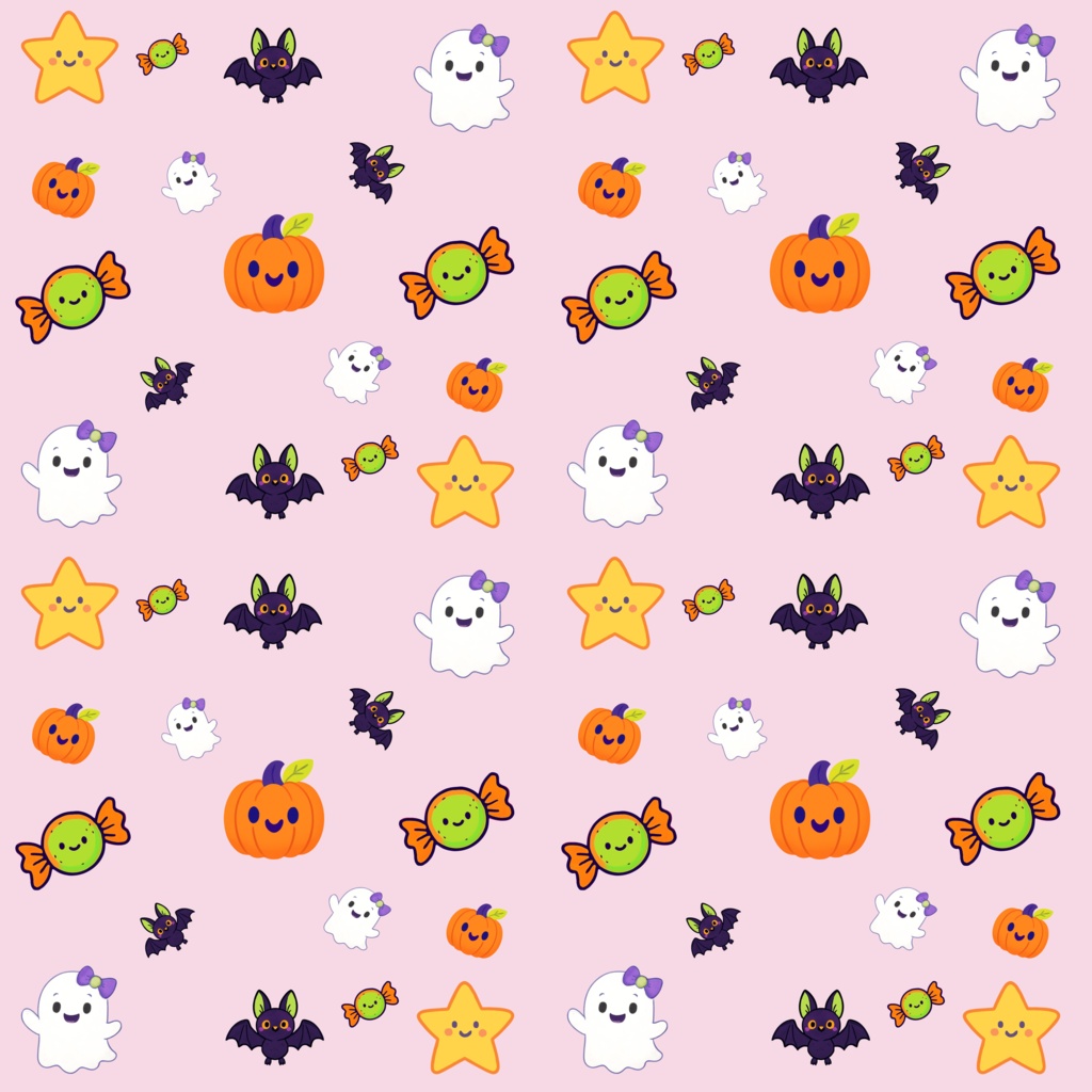ハロウィンポップ シームレスパターン 3色セット|かぼちゃ・おばけ・コウモリ・キャンディ