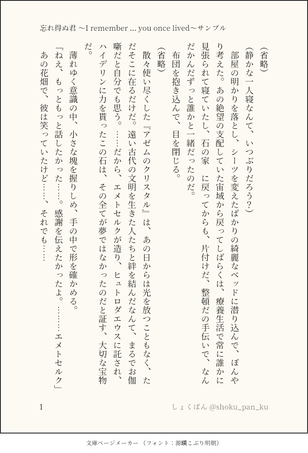 【pdf版エメ+光】忘れ得ぬ君 ~I remember ... you once lived~