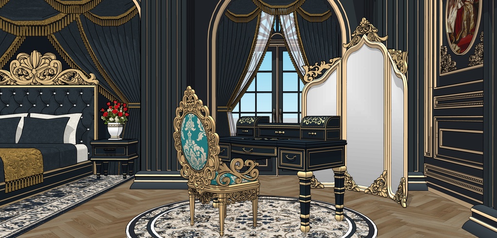 孔雀の邸宅の寝室