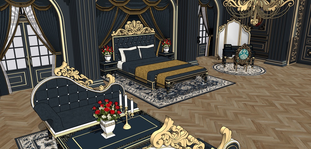孔雀の邸宅の寝室
