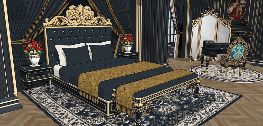 孔雀の邸宅の寝室