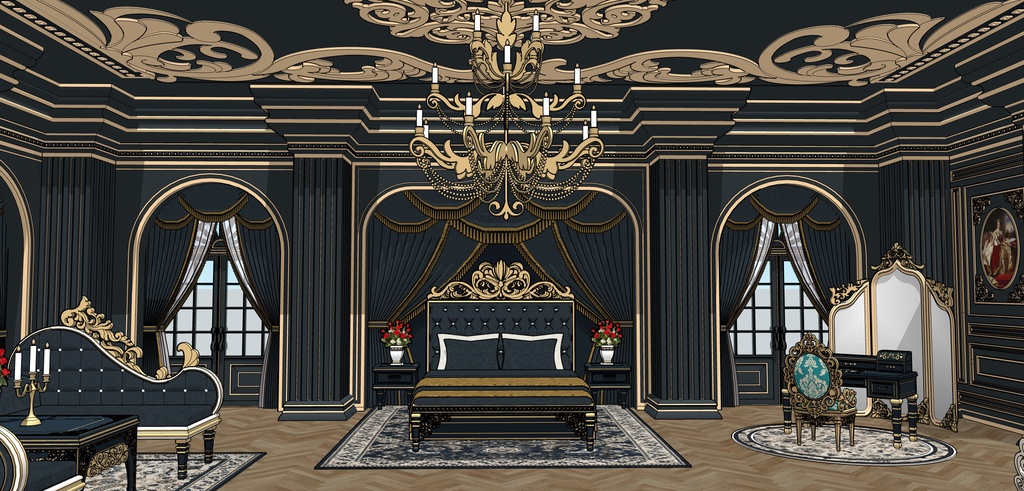 孔雀の邸宅の寝室