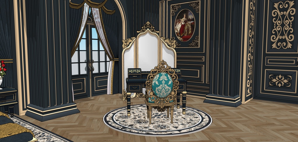 孔雀の邸宅の寝室