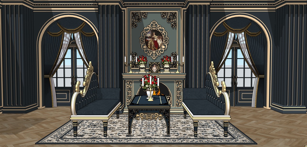 孔雀の邸宅の寝室