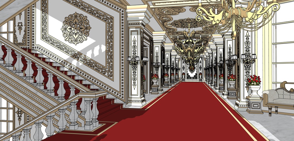 孔雀の邸宅の廊下