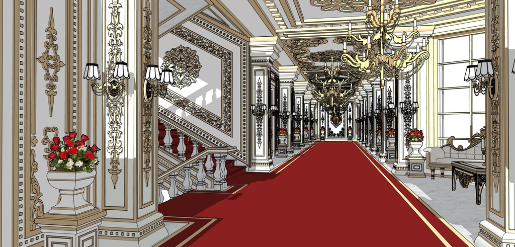 孔雀の邸宅の廊下