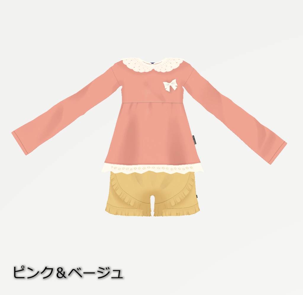 【無料・ラスクちゃん、ちとちゃん対応】長袖レース襟チュニック+フリルショートパンツ【子供服 女の子】