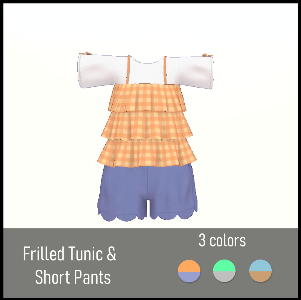 【無料・シフォン対応】フリル付チュニック+スカラップ裾ショートパンツ【女の子・子供服】
