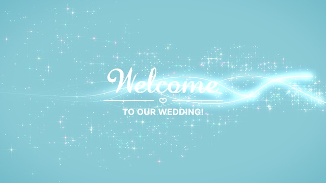 【クレジット表記不要の高解像度版】キラキラ輝く光の軌跡で「Welcome to Our Wedding!」【ライトブルー】[High-res version with no attribution required] Sparkling Light Trails and Stardust on Pale Blue Background