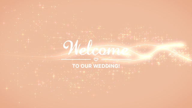 【クレジット表記不要の高解像度版】キラキラ輝く光の軌跡でWelcome to Our Wedding!【ペールオレンジ】[High-res version with no attribution required] Sparkling Light Trails and Stardust on Pale Orange Background