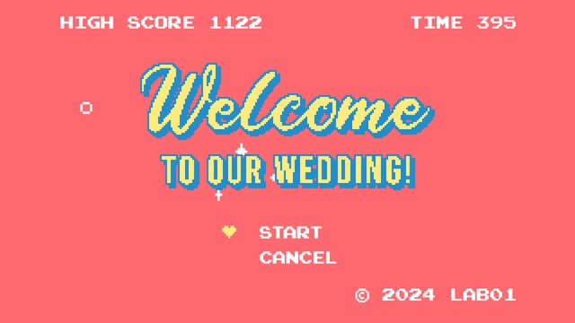 【クレジット表記不要の高解像度版】ドット絵レトロゲーム風タイトルの「Welcome to Our Wedding!」【ファミコン風】[High-res version with no attribution required] 8-Bit Retro Game Style Pixel Art Title Animation