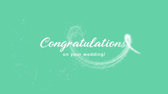 【クレジット表記不要の高解像度版】キラキラ魔法のパーティクルでCongratulations on Your Wedding!【ターコイズグリーン】[High-res version with no attribution required] Magical Fairy Dust on Turquoise Green Background