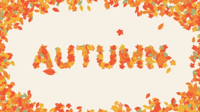 【クレジット表記不要の高解像度版】「Autumn」秋に使える舞い降りる紅葉のタイポグラフィ【コマ撮り風】[High-res version with no attribution required] Autumn, Falling Leaves Typography in Stop Motion