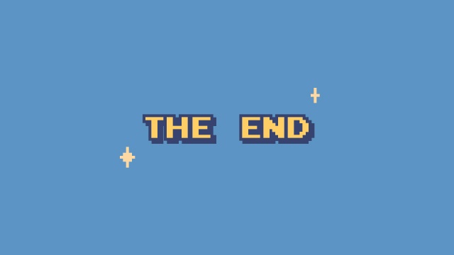 【クレジット表記不要の高解像度版】ドット絵ピクセルアートのキラキラ付き「The End」[High-res version with no attribution required] The End, with Glitter Effects in 8-Bit Pixel Art