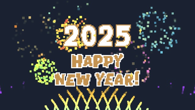 【クレジット表記不要の高解像度版】「2025 Happy New Year!」ドット絵のカウントダウンとピクセル花火の年越し動画素材 [High-res version with no attribution required] 2025 Happy New Year! Countdown and Celebration Fireworks of Pixels