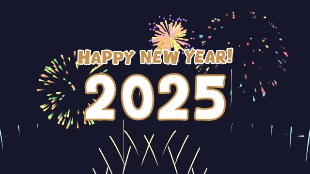 【クレジット表記不要の高解像度版】「Happy New Year! 2025」年越しカウントダウンと打ち上げ花火のアニメーション素材 [High-res version with no attribution required] Happy New Year! 2025, New Year's Eve Countdown and Fireworks Animation