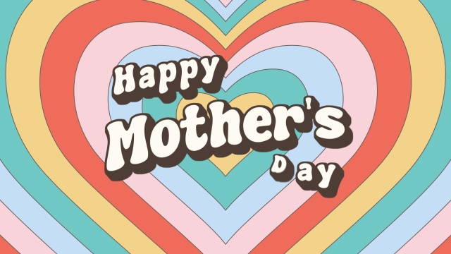 【クレジット表記不要の高解像度版】母の日にグルービーでレトロなハート背景の「Happy Mother's Day」[High-res version with no attribution required] Happy Mother's Day, Retro Typography on Groovy Hearts Background