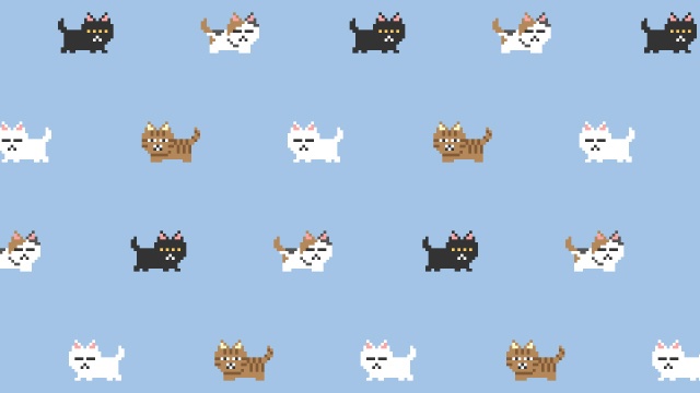 【クレジット表記不要の高解像度版】不満げな猫のドット絵パターン背景動画【ブルー系背景】[High-res version with no attribution required] Dissatisfied Cat Pattern in Pixel Art Animation, Bluish Looping Background