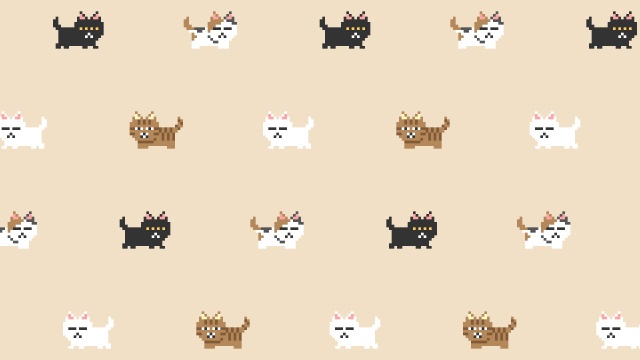 【クレジット表記不要の高解像度版】不満げな猫のドット絵パターン背景動画【アイボリー系背景】[High-res version with no attribution required] Dissatisfied Cat Pattern in Pixel Art Animation, Ivory Looping Background