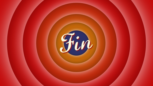 【クレジット表記不要の高解像度版】レトロなフランスアニメーション風の丸背景と「Fin」[High-res version with no attribution required] Fin, Retro French Animation End Screen on Circle Background
