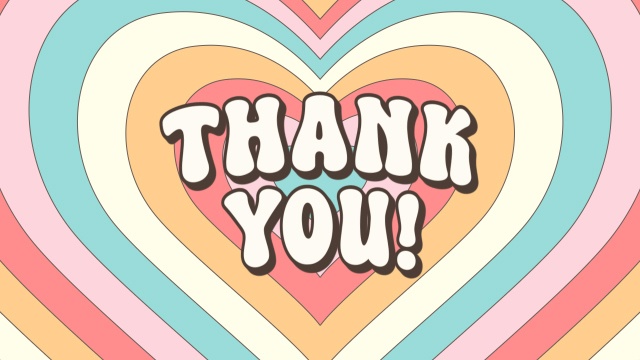 【クレジット表記不要の高解像度版】グルービーでレトロなハート背景の「Thank You!」[High-res version with no attribution required] Thank You! on Retro Groovy Hearts Background