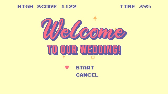 【動画素材】ファミコンタイトル画面風の「Welcome to Our Wedding!」【クリーム色背景】[Stock Video] Welcome to Our Wedding! 8-Bit Retro Game Title Screen on Cream BG