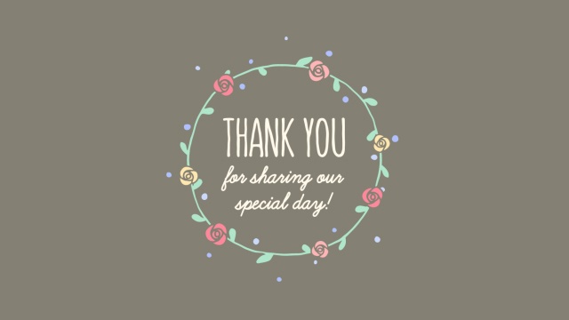 【動画素材】手描きフラワーリースの「Thank You for Sharing Our Special Day!」【ブラウン系背景】[Stock Video] Thank You for Sharing Our Special Day! Hand Drawn Flower Wreath on Brown BG