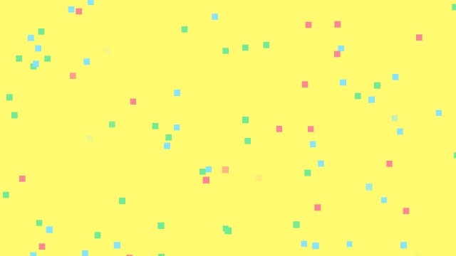 【動画素材】ピクセルの紙吹雪が舞い降りる背景動画素材【イエロー背景】[Stock Video] Pixel Confetti Falling, Yellow Loop Background