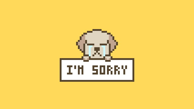 【動画素材】かわいいドット絵の犬が謝るループアニメーション「I'm Sorry」【イエロー背景】[Stock Video] I'm Sorry, Cute Pixel Art Dog Apologizing on Yellow Background, Loop Animation