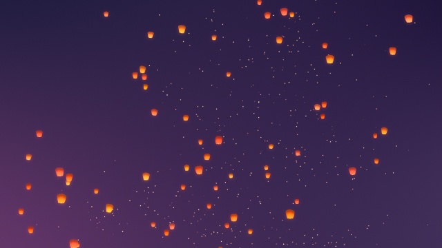 【動画素材】遠目から見たランタンフェスティバルのループアニメーション [Stock Video] Sky Lantern Festival Animation from Afar, Loop Background