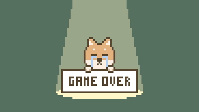 【動画素材】ドット絵の柴犬のゲームオーバー画面【グリーン系背景】[Stock Video] Game Over Screen of Pixel Art Shiba Inu on Greenish Background, Loop