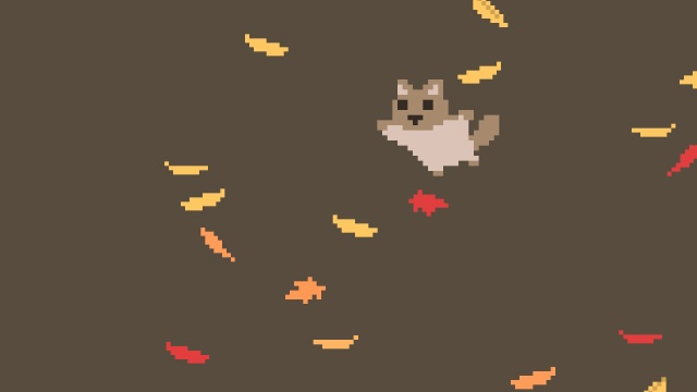 【動画素材】ドット絵の落葉と滑空モモンガの動画素材【ブラウン背景】[Stock Video] Falling Autumn Leaves and Flying Squirrel in 8-bit Pixel Art, Brown Loop Background