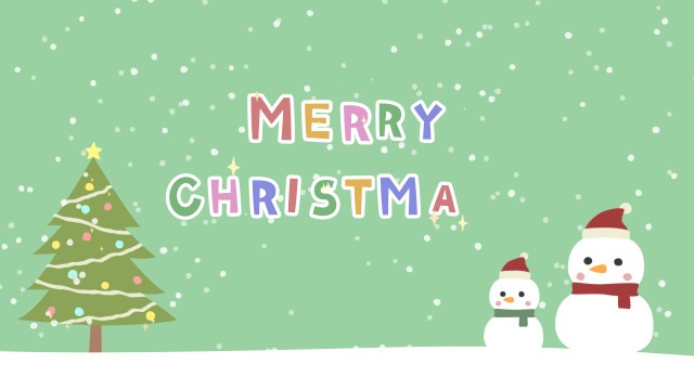 【動画素材】「Merry Christmas!」雪だるまサンタとクリスマスツリーのタイトル素材【グリーン背景】[Stock Video] Merry Christmas, Christmas Tree and Snowmen with Santa Hats, Green Background