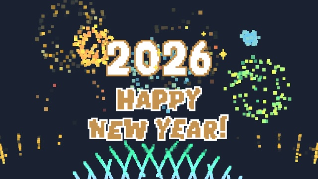 【動画素材】ピクセル打ち上げ花火と「2026 Happy New Year!」ドット絵の年越し10秒カウントダウン[Stock Video] 2026 Happy New Year! Pixel Art Celebration Fireworks After 10-Second Countdown