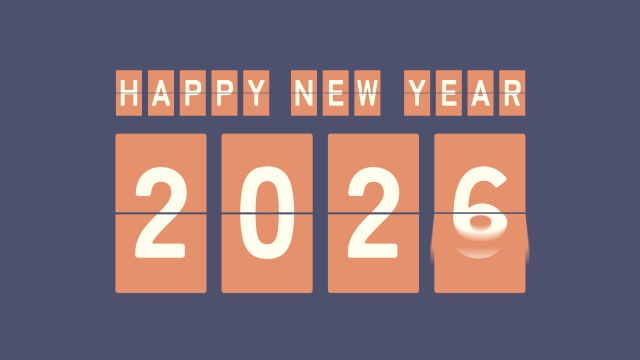 【動画素材】パタパタ表示機で「Happy New Year 2026」【ネイビー&オレンジ】[Stock Video] Happy New Year 2026, Split-Flap Display Animation, Navy and Orange
