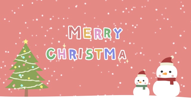 【動画素材】「Merry Christmas!」雪だるまサンタとクリスマスツリーのタイトル素材【ピンク背景】[Stock Video] Merry Christmas, Christmas Tree and Snowmen with Santa Hats, Pink Background