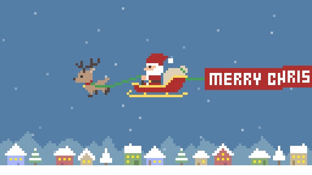【動画素材】ドット絵のトナカイとサンタの「Merry Christmas」【ループ】[Stock Video] Pixel Art Reindeer and Santa for Christmas, Loop Animation
