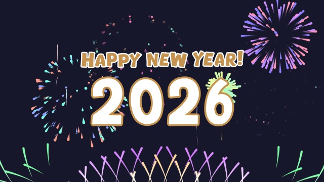 【動画素材】「Happy New Year! 2026」10秒カウントダウンと年越し打ち上げ花火のアニメーション素材[Stock Video] Happy New Year! 2026, 10-Second Countdown and New Year Fireworks Animation