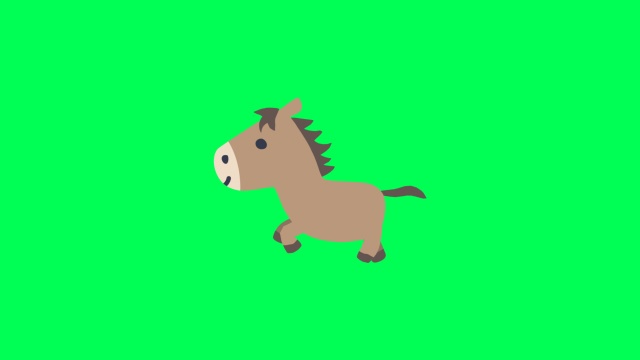 【動画素材】かわいい栗毛馬の走りアニメーション【グリーンバック＆ループ】[Stock Video] Cartoon Chestnut Horse Run Cycle Animation on Green Screen, Loop