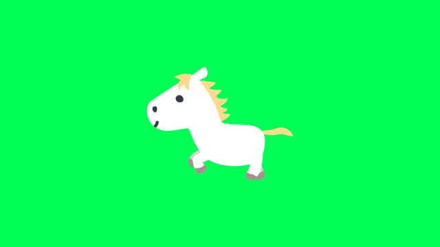 【動画素材】かわいい白馬の走りアニメーション【グリーンバック＆ループ】[Stock Video] Cartoon White Horse Run Cycle Animation on Green Screen, Loop
