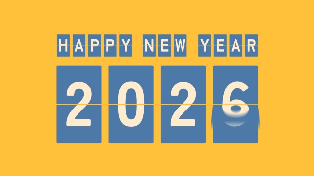 【動画素材】パタパタ表示機で「Happy New Year 2026」【イエロー&ブルー】[Stock Video] Happy New Year 2026, Split-Flap Display Animation, Yellow and Blue