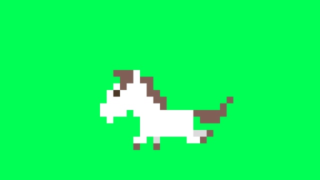 【動画素材】午年！ドット絵の白馬の走りアニメーション【グリーンバック＆ループ】[Stock Video] Pixel Art White Horse Run Cycle Animation on Green Screen, Loop