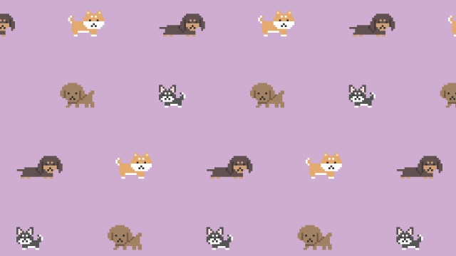 【動画素材】ドット絵の犬のパターン背景動画【パープル系背景】[Stock Video] Dog Pattern in Pixel Art Animation, Purple Loop Background