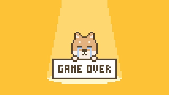 【動画素材】ドット絵の柴犬のゲームオーバー画面【オレンジ背景】[Stock Video] Game Over Screen of Pixel Art Shiba Inu on Orange Background, Loop