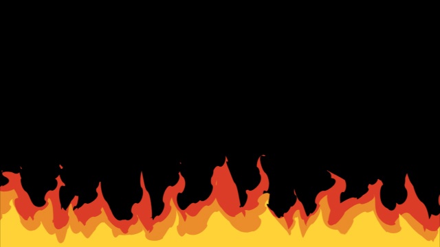 【動画素材】下から燃えるアニメ風な炎のオーバーレイ素材【黒背景】[Stock Video] Bottom Edge Cartoon Flames Effect on Black Background, Loop